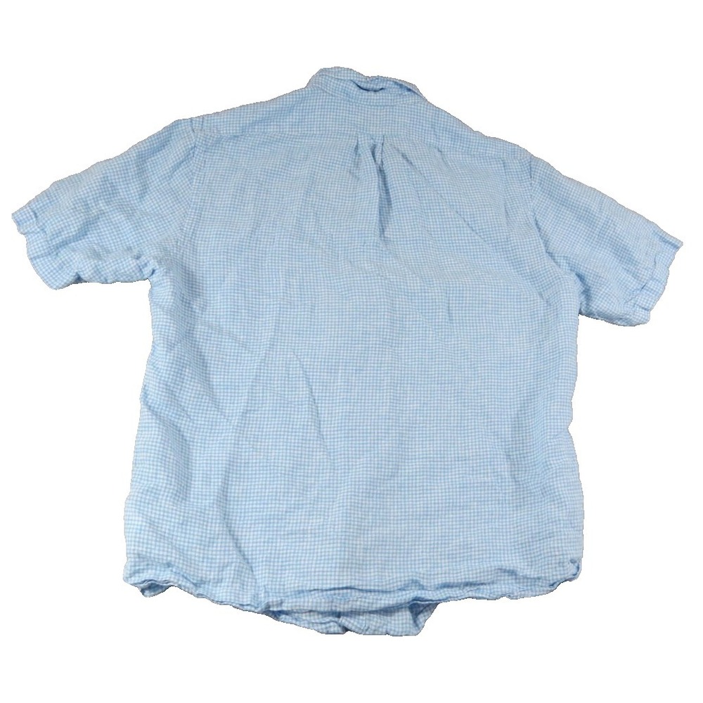Brooks Brothers Regent Fit Shirt Linen Gingham Blue White Men Large Short Sleeve - Picture 3 of 6